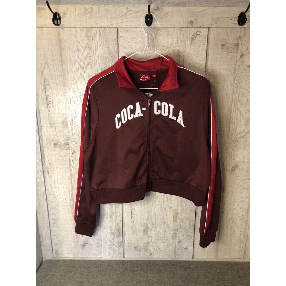 Women's Coca-Cola Graphic Burgundy Red Zip Up Crop Jacket Size Large - Picture 2 of 5